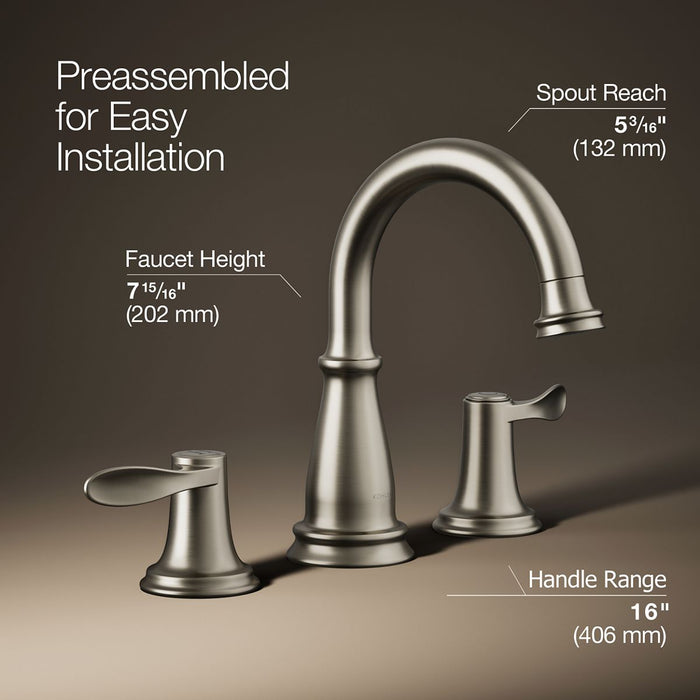 KOHLER K-27380-4 Bellera Widespread bathroom sink faucet, 1.2 gpm, vibrant brushed nickel - view 3