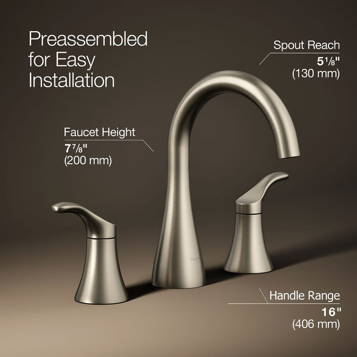 KOHLER K-27390-4 Simplice Widespread bathroom sink faucet, 1.2 gpm, vibrant brushed nickel - view 3