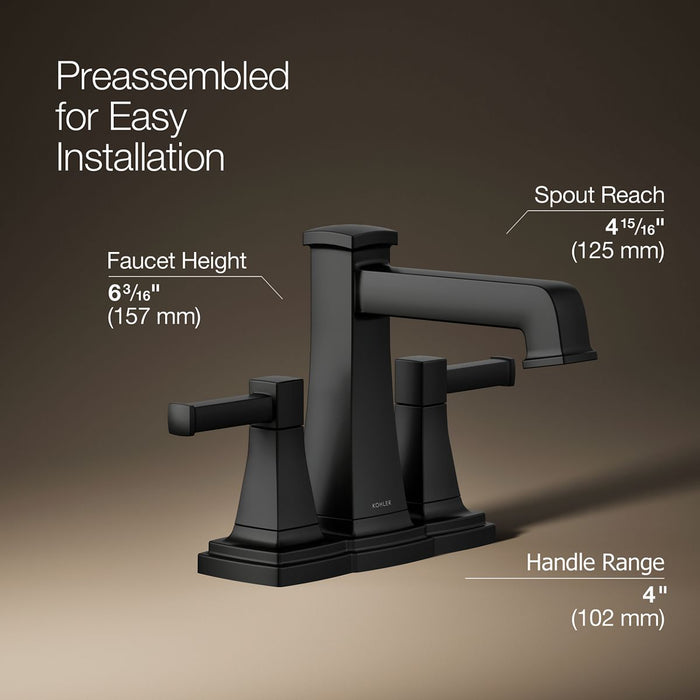 KOHLER K-27398-4 Riff Centerset bathroom sink faucet, 1.2 gpm, matte black - view 3