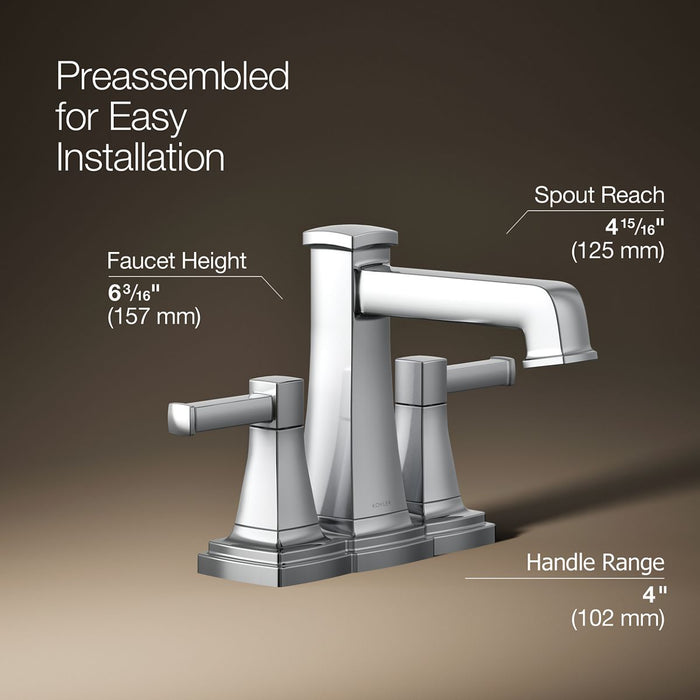 KOHLER K-27398-4 Riff Centerset bathroom sink faucet, 1.2 gpm, polished chrome - view 3