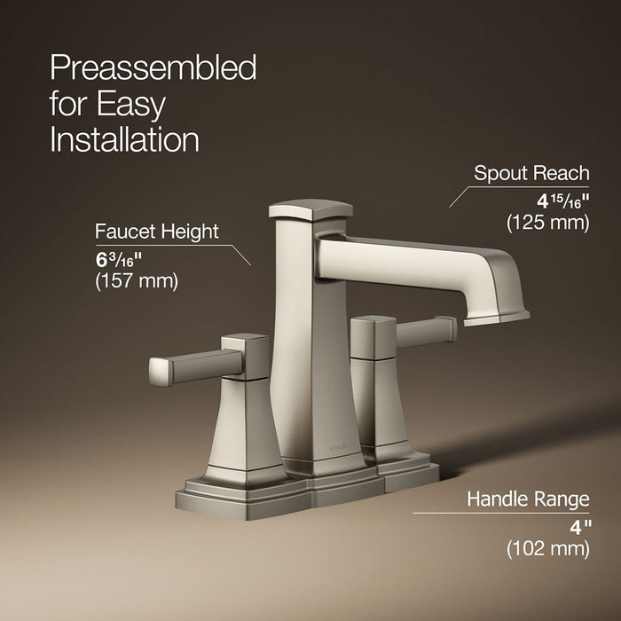 KOHLER K-27398-4 Riff Centerset bathroom sink faucet, 1.2 gpm, vibrant brushed nickel - view 3