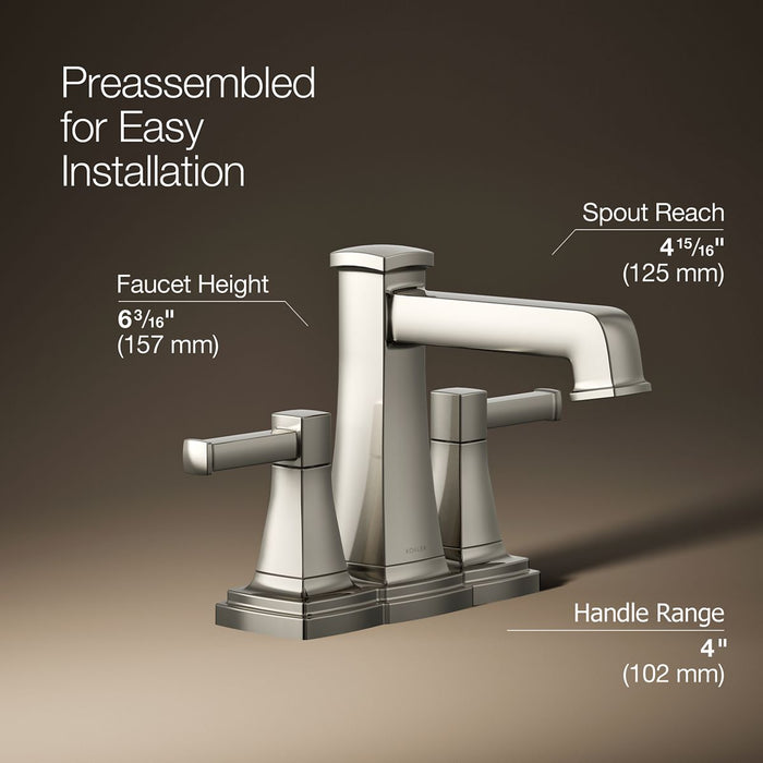 KOHLER K-27398-4N Riff Centerset bathroom sink faucet, 0.5 gpm, vibrant polished nickel - view 3