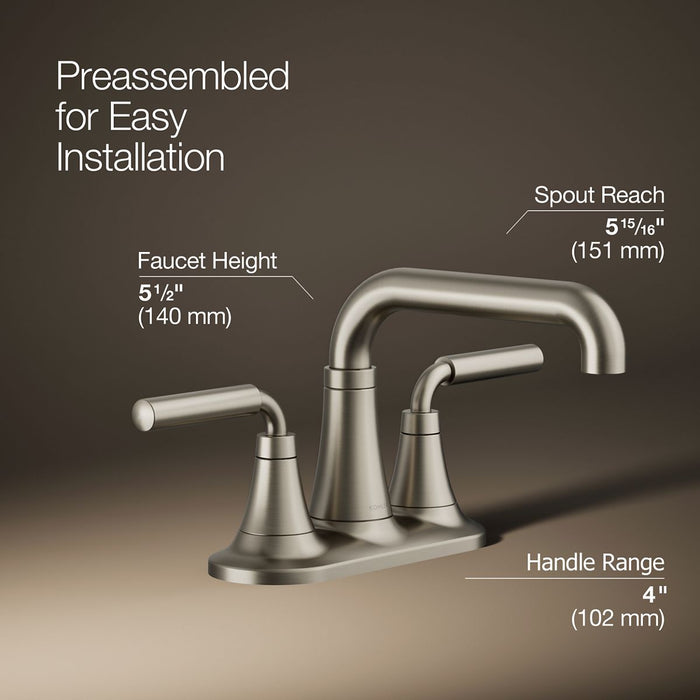 KOHLER K-27414-4 Tone Centerset bathroom sink faucet, 1.2 gpm, vibrant brushed nickel - view 3