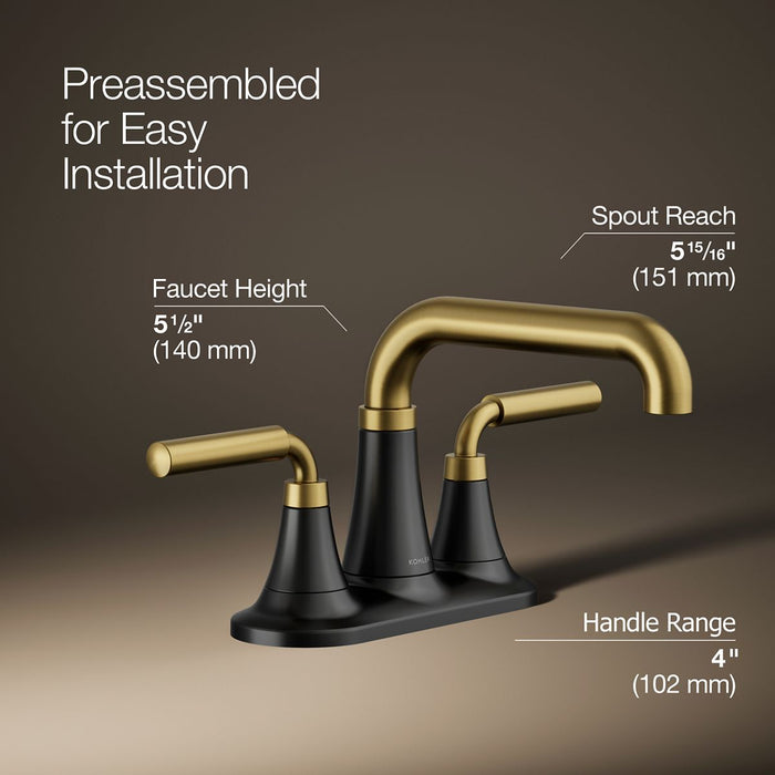 KOHLER K-27414-4K Tone Centerset bathroom sink faucet, 1.0 gpm, matte black with brushed moderne brass - view 3