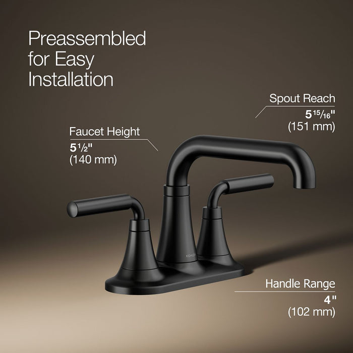 KOHLER K-27414-4K Tone Centerset bathroom sink faucet, 1.0 gpm, matte black - view 3