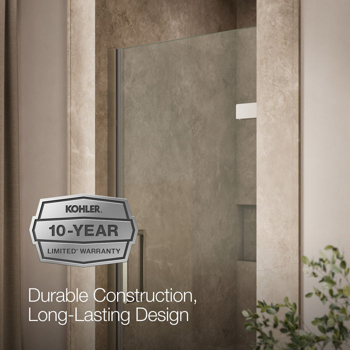 KOHLER K-27582-10L Composed Frameless pivot shower door, 71-5/8" H x 29-5/8 - 30-3/8" W, with 3/8" thick Crystal Clear glass