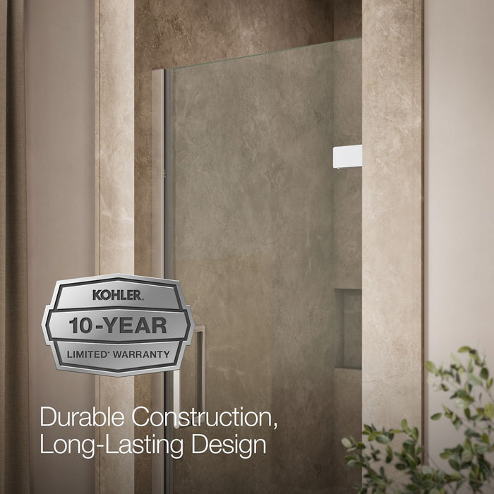 KOHLER K-27582-10L Composed Frameless pivot shower door, 71-5/8" H x 29-5/8 - 30-3/8" W, with 3/8" thick Crystal Clear glass