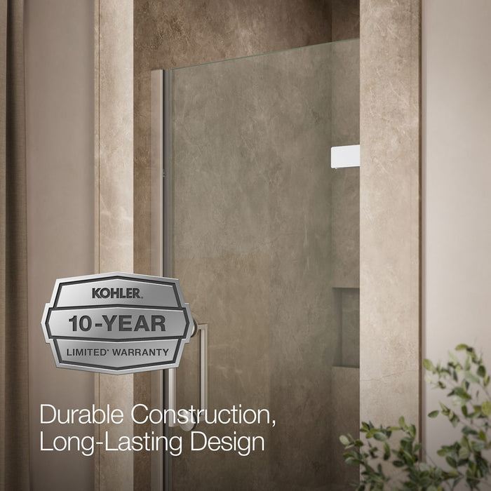 KOHLER K-27583-10L Components Frameless pivot shower door, 71-5/8" H x 29-5/8 - 30-3/8" W, with 3/8" thick Crystal Clear glass