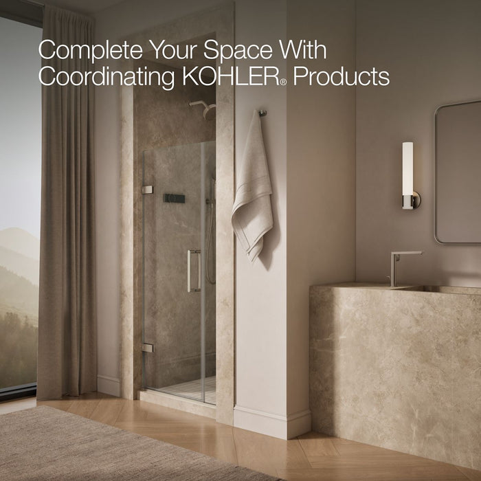 KOHLER K-27588-10L Composed Frameless pivot shower door, 71-9/16" H x 33-5/8 - 34-3/8" W, with 3/8" thick Crystal Clear glass