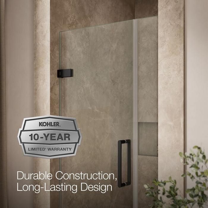 KOHLER K-27588-10L Composed Frameless pivot shower door, 71-9/16" H x 33-5/8 - 34-3/8" W, with 3/8" thick Crystal Clear glass