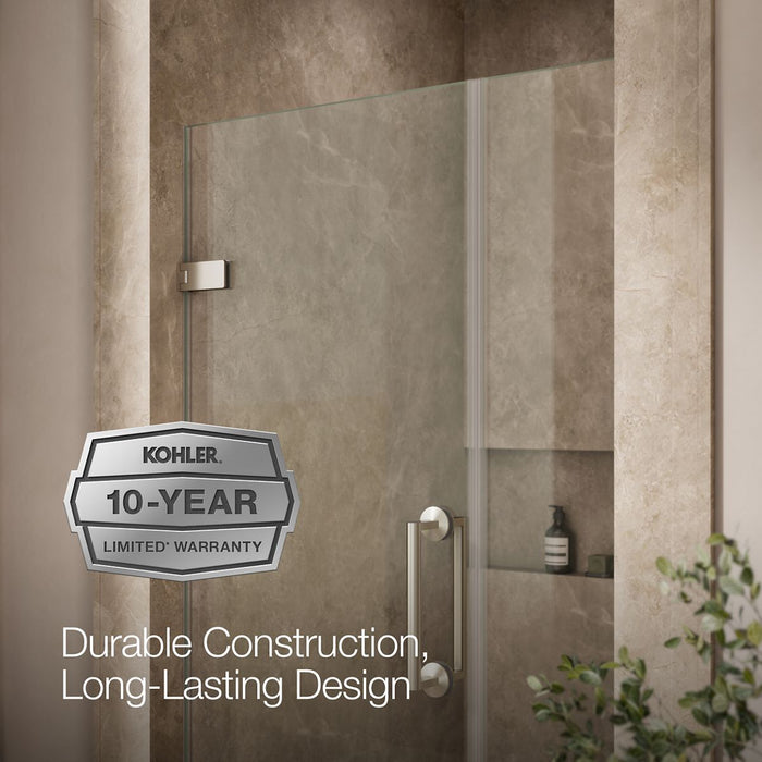 KOHLER K-27589-10L Components Frameless pivot shower door, 71-9/16" H x 33-5/8 - 34-3/8" W, with 3/8" thick Crystal Clear glass