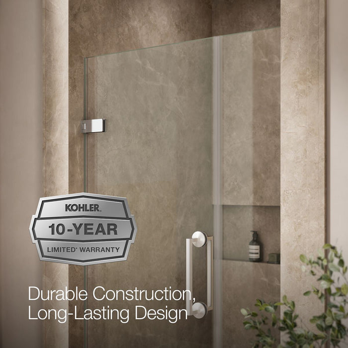 KOHLER K-27589-10L Components Frameless pivot shower door, 71-9/16" H x 33-5/8 - 34-3/8" W, with 3/8" thick Crystal Clear glass