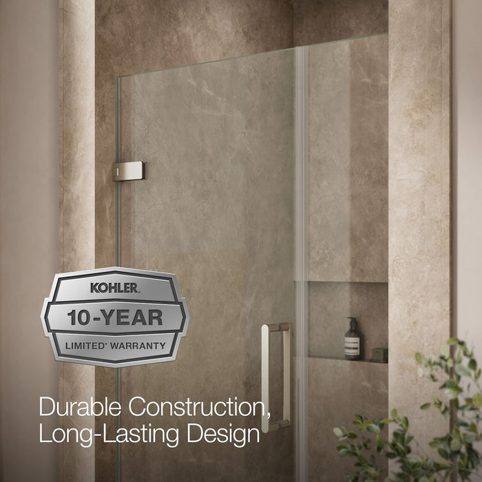 KOHLER K-27600-10L Composed Frameless pivot shower door, 71-9/16" H x 39-5/8 - 40-3/8" W, with 3/8" thick Crystal Clear glass