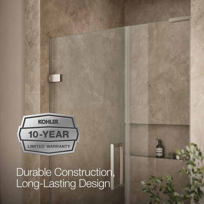 KOHLER K-27606-10L Composed Frameless pivot shower door, 71-3/4" H x 46 - 46-3/4" W, with 3/8" thick Crystal Clear glass