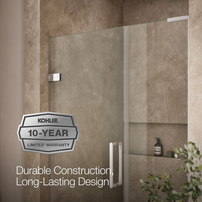 KOHLER K-27606-10L Composed Frameless pivot shower door, 71-3/4" H x 46 - 46-3/4" W, with 3/8" thick Crystal Clear glass