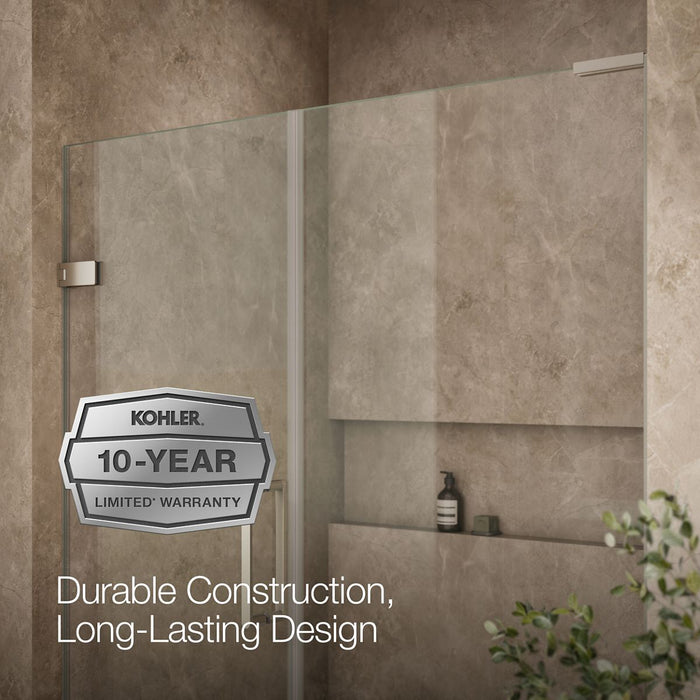KOHLER K-27616-10L Composed Frameless pivot shower door, 71-3/4" H x 57-1/4 - 58" W, with 3/8" thick Crystal Clear glass