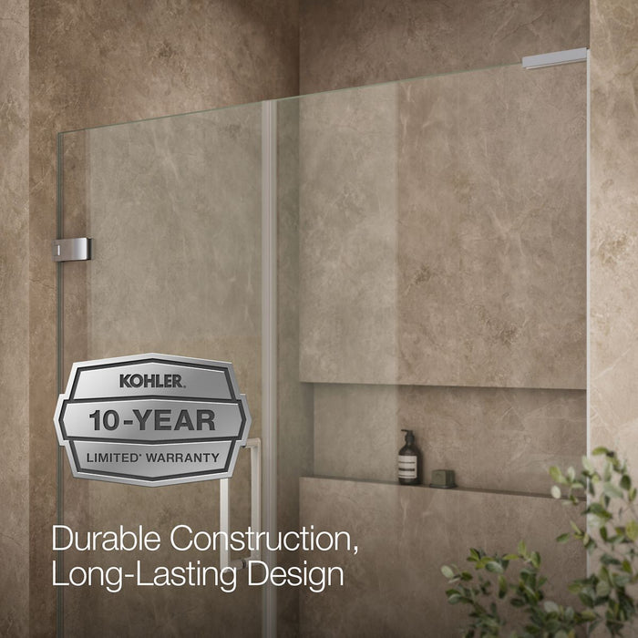 KOHLER K-27616-10L Composed Frameless pivot shower door, 71-3/4" H x 57-1/4 - 58" W, with 3/8" thick Crystal Clear glass