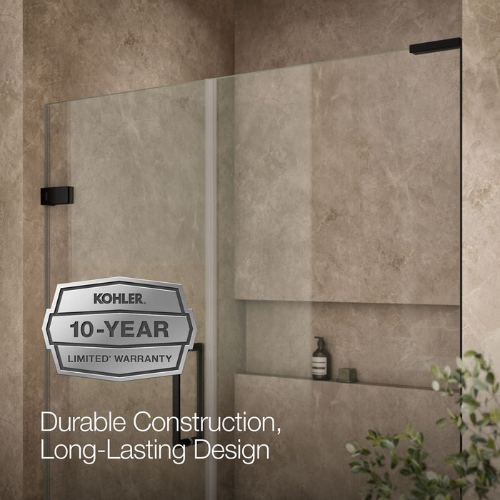 KOHLER K-27616-10L Composed Frameless pivot shower door, 71-3/4" H x 57-1/4 - 58" W, with 3/8" thick Crystal Clear glass