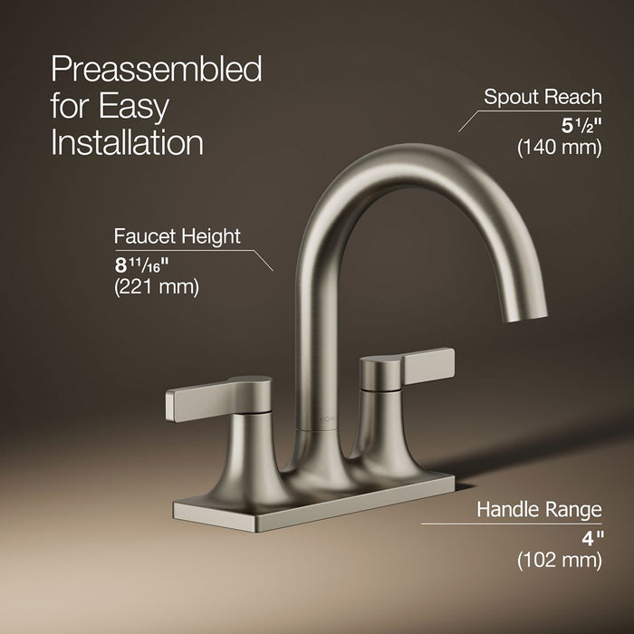 KOHLER K-28124-4 Venza Centerset bathroom sink faucet, 1.2 gpm, vibrant brushed nickel - view 3