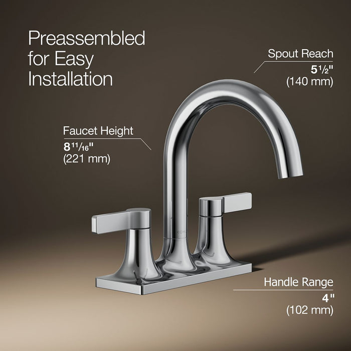 KOHLER K-28124-4K Venza Centerset bathroom sink faucet, 1.0 gpm, polished chrome - view 3