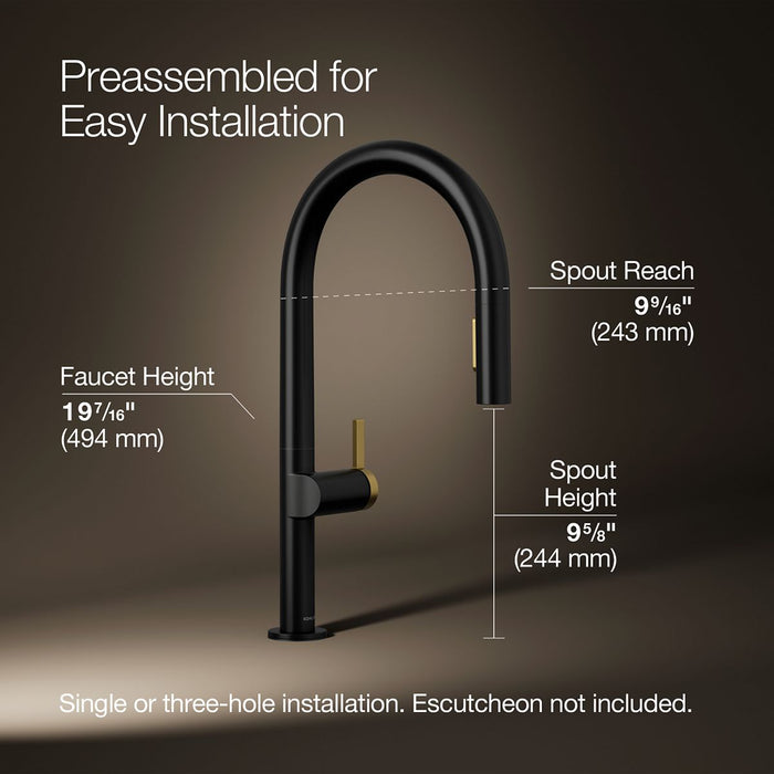 KOHLER K-28268 Components Pull-down kitchen sink faucet with two-function sprayhead