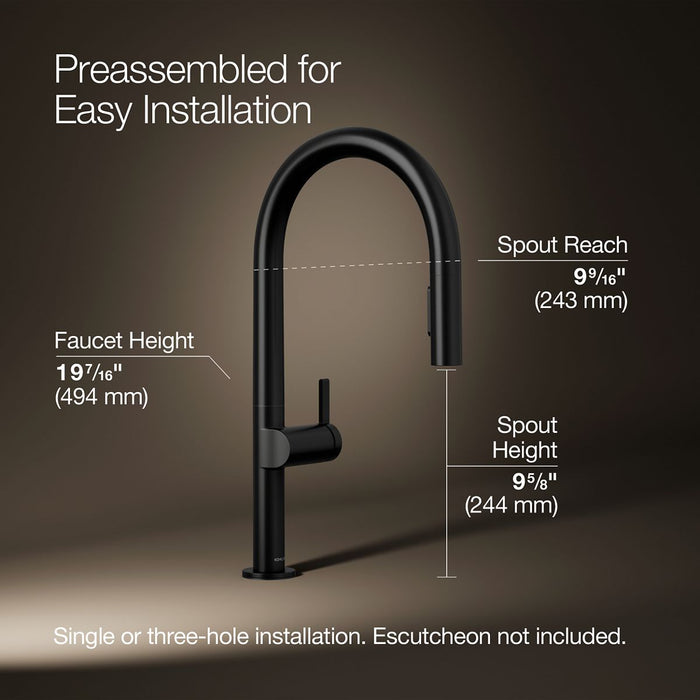 KOHLER K-28268 Components Pull-down kitchen sink faucet with two-function sprayhead