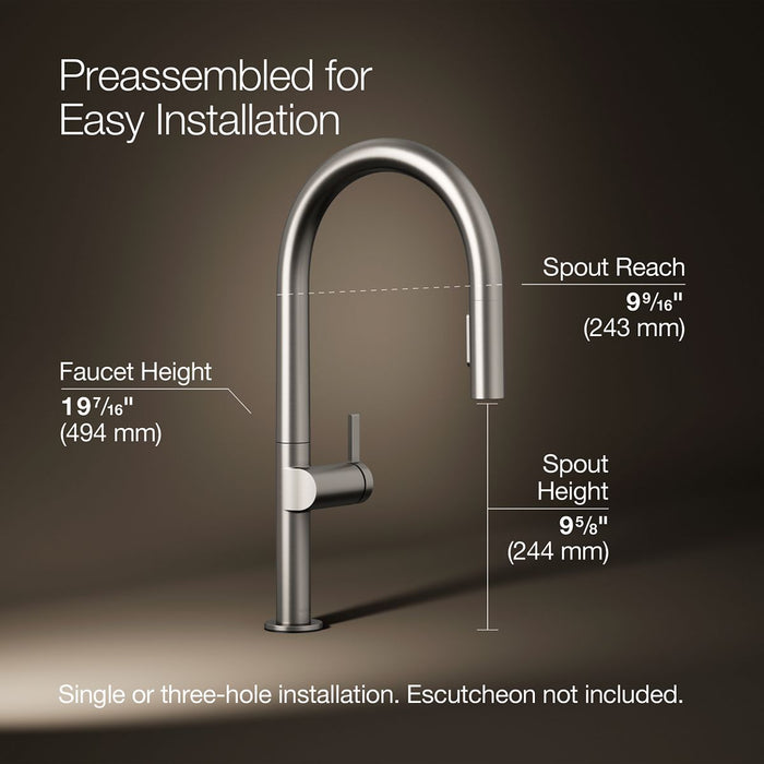 KOHLER K-28268 Components Pull-down kitchen sink faucet with two-function sprayhead