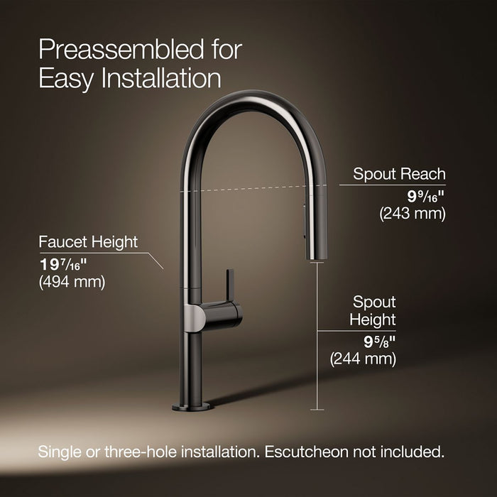 KOHLER K-28268 Components Pull-down kitchen sink faucet with two-function sprayhead