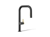 KOHLER K-28269 Components Pull-down kitchen sink faucet with two-function sprayhead, matte black with brushed moderne brass