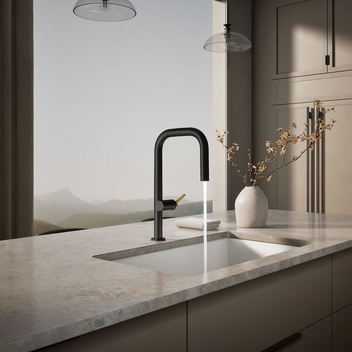 KOHLER K-28269 Components Pull-down kitchen sink faucet with two-function sprayhead, matte black with brushed moderne...