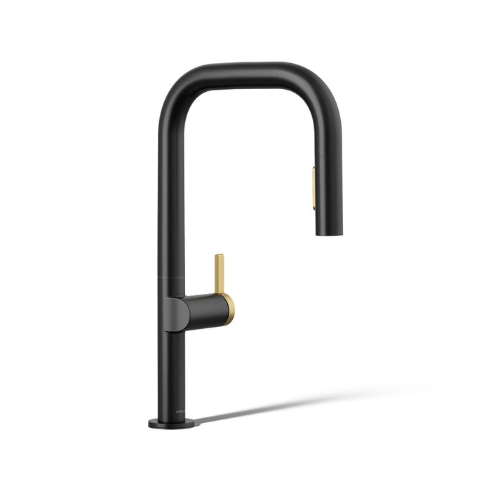 KOHLER K-28269 Components Pull-down kitchen sink faucet with two-function sprayhead, matte black with brushed moderne...