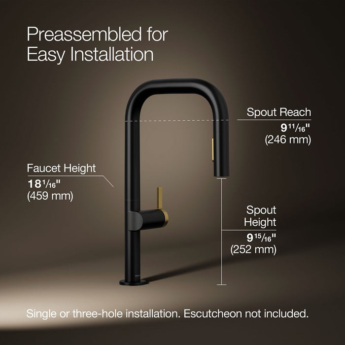KOHLER K-28269 Components Pull-down kitchen sink faucet with two-function sprayhead, matte black with brushed moderne...