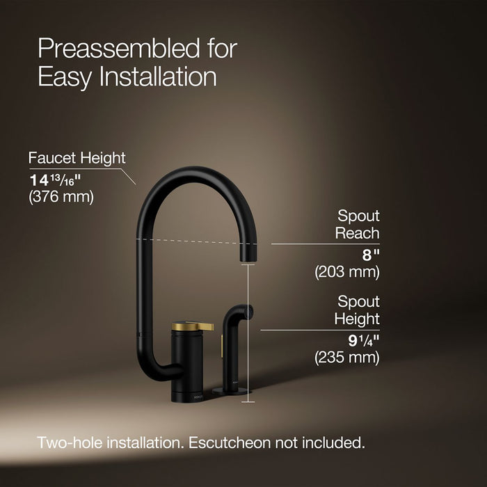 KOHLER K-28272 Components Single-handle kitchen sink faucet with two-function extended-reach spout and side sprayer