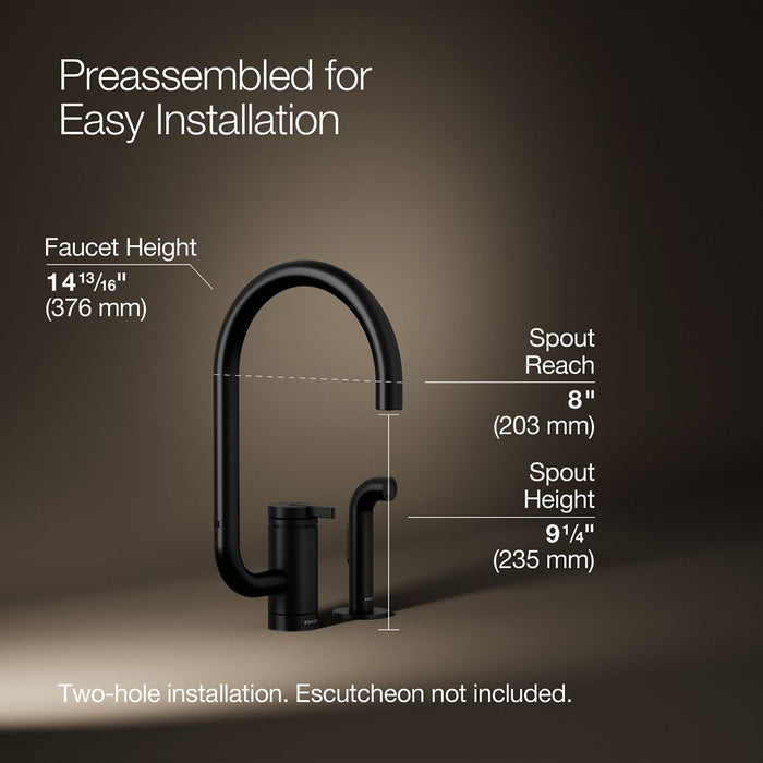 KOHLER K-28272 Components Single-handle kitchen sink faucet with two-function extended-reach spout and side sprayer