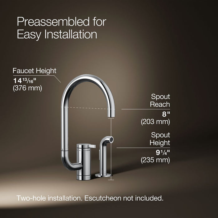 KOHLER K-28272 Components Single-handle kitchen sink faucet with two-function extended-reach spout and side sprayer