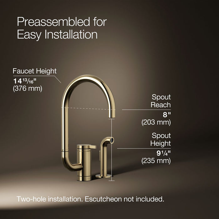 KOHLER K-28272 Components Single-handle kitchen sink faucet with two-function extended-reach spout and side sprayer