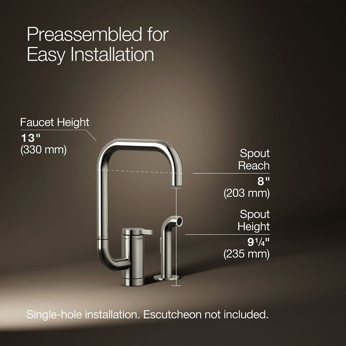 KOHLER K-28274 Components Single-handle kitchen sink faucet with two-function extended-reach spout and side sprayer