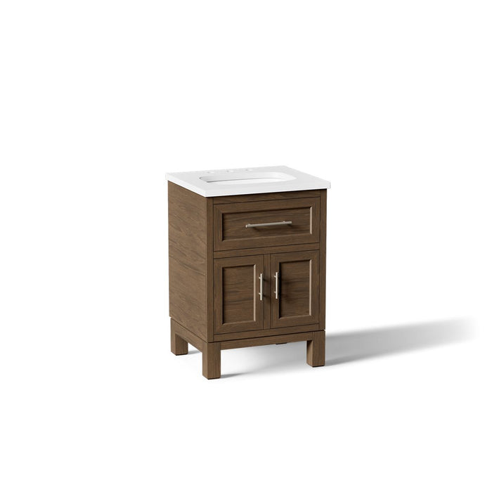 KOHLER K-28379-ASB Quo 24" Bathroom Vanity Cabinet with Sink and Quartz Top, Draper Oak - 3/4 view of product