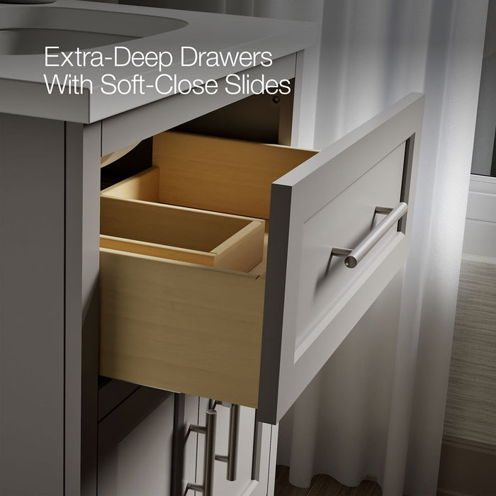 KOHLER K-28379-ASB Quo 24" Bathroom Vanity Cabinet with Sink and Quartz Top, Mohair Grey - Shows close up detail of product i