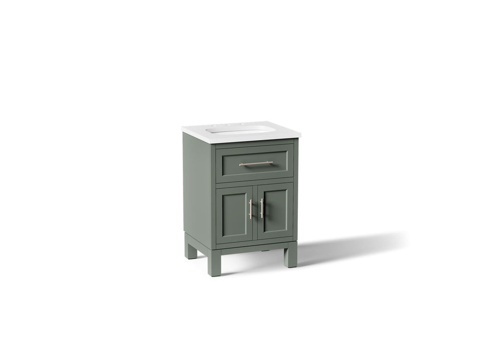 KOHLER K-28379-ASB Quo 24" Bathroom Vanity Cabinet with Sink and Quartz Top, Umbral Green - 3/4 view of product