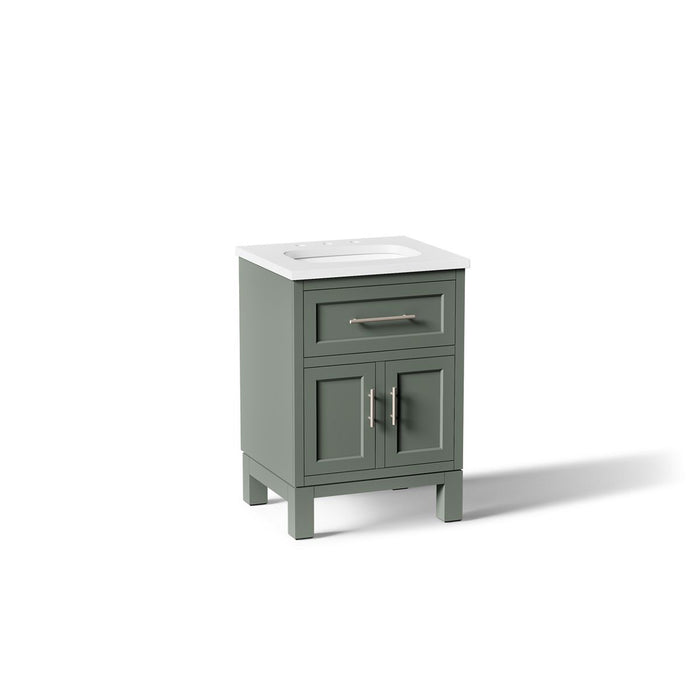 KOHLER K-28379-ASB Quo 24" Bathroom Vanity Cabinet with Sink and Quartz Top, Umbral Green - 3/4 view of product
