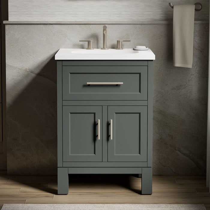KOHLER K-28379-ASB Quo 24" Bathroom Vanity Cabinet with Sink and Quartz Top, Umbral Green - Shows close up detail of product 