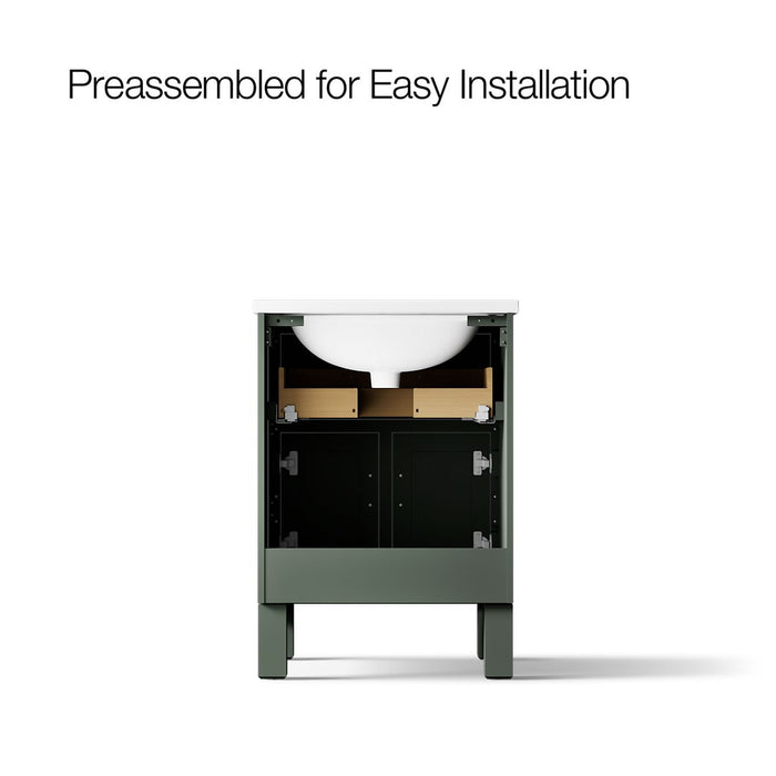 KOHLER K-28379-ASB Quo 24" Bathroom Vanity Cabinet with Sink and Quartz Top, Umbral Green - back view of product