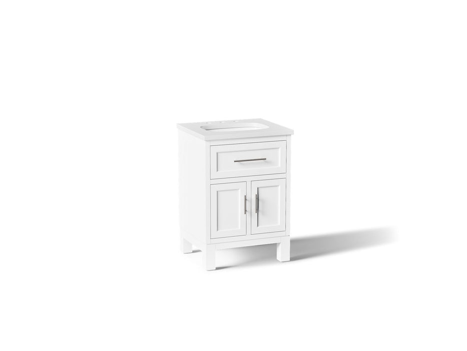 KOHLER K-28379-ASB Quo 24" Bathroom Vanity Cabinet with Sink and Quartz Top, White - 3/4 view of product