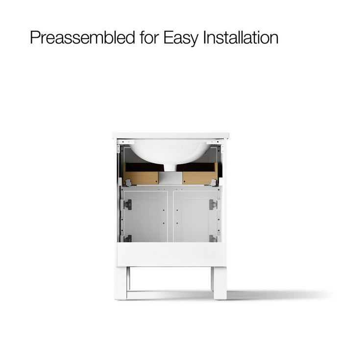 KOHLER K-28379-ASB Quo 24" Bathroom Vanity Cabinet with Sink and Quartz Top, White - back view of product
