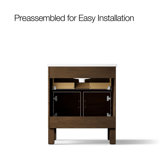KOHLER K-28380-ASB Quo 30" Bathroom Vanity Cabinet with Sink and Quartz Top, Draper Oak - back view of product