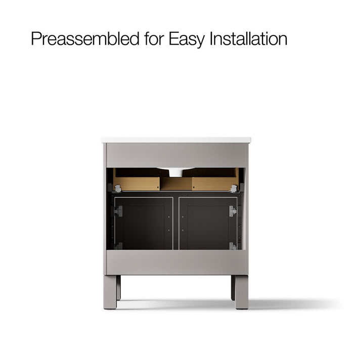 KOHLER K-28380-ASB Quo 30" Bathroom Vanity Cabinet with Sink and Quartz Top, Mohair Grey - back view of product