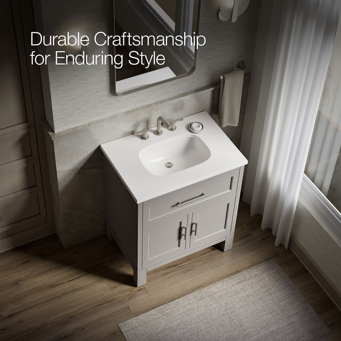 KOHLER K-28380-ASB Quo 30" Bathroom Vanity Cabinet with Sink and Quartz Top, Mohair Grey - image focused on single product st