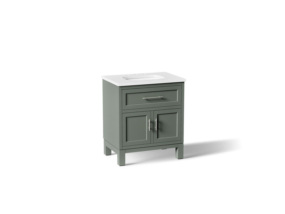 KOHLER K-28380-ASB Quo 30" Bathroom Vanity Cabinet with Sink and Quartz Top, Umbral Green - 3/4 view of product