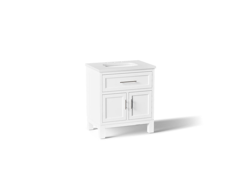 KOHLER K-28380-ASB Quo 30" Bathroom Vanity Cabinet with Sink and Quartz Top, White - 3/4 view of product